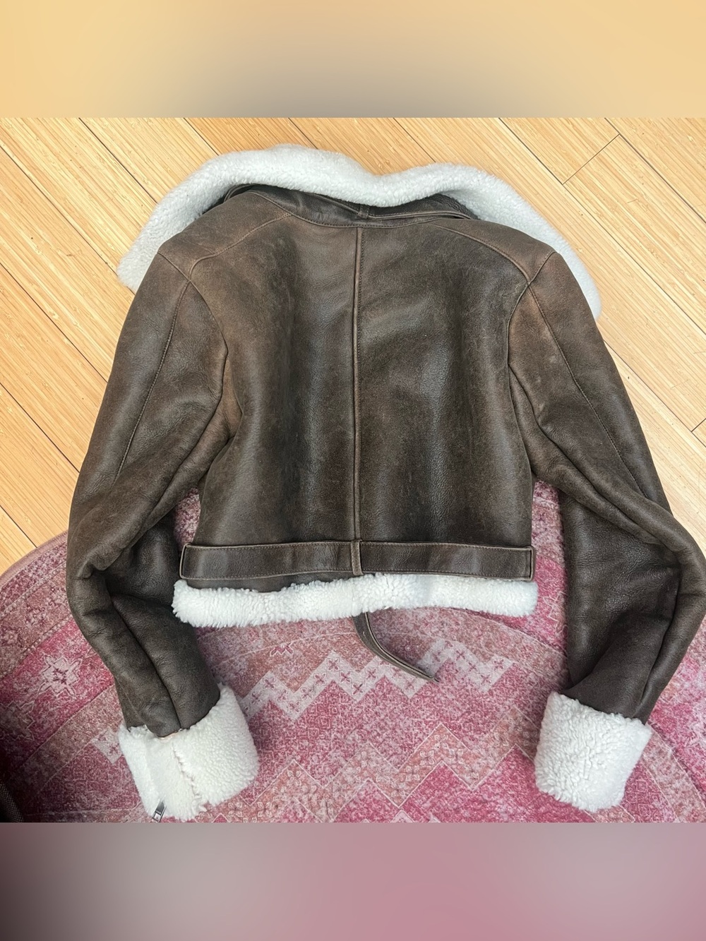 Frame Cropped Shearling Moto Jacket NEW - Picture 6 of 9